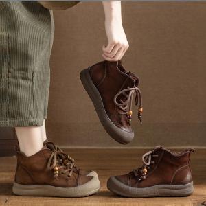 Beads Shoelace Leather Boho Boots