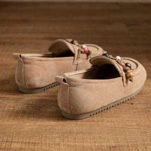 Suede Leather Beads Tassel Mom Slip-On Shoes