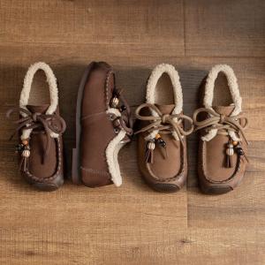 Winter Wool Lining Tied Beading Wide Toe Flats