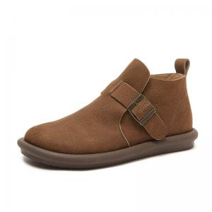 Simple Design  Leather Flat Buckle Boots