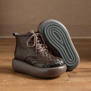 Weave Tied Plush Lining Platform Boots