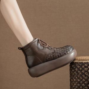 Weave Tied Plush Lining Platform Boots