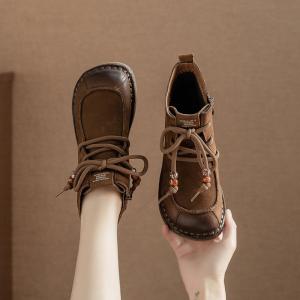 Side Zip Leather Fleeced Ankle Booties