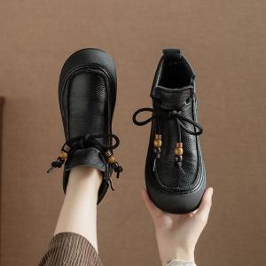 Plush Lined Cowhide Beads Wide Toe Boots