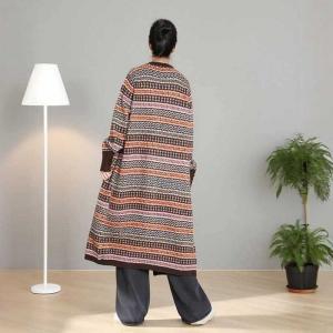 Ethnic Patterned Wool Blend V-Neck Cardigan Coat