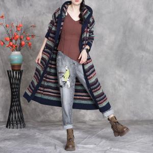Winter Colorful Stripes Knitted Hooded Coat