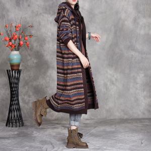 Winter Colorful Stripes Knitted Hooded Coat