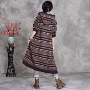 Winter Colorful Stripes Knitted Hooded Coat