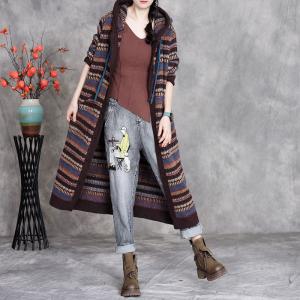 Winter Colorful Stripes Knitted Hooded Coat