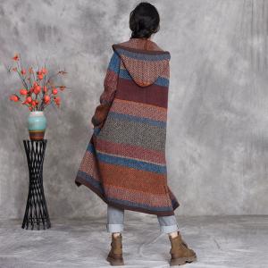 Autumn Chic Color Blocks Hooded Midi Coat