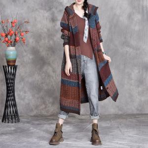 Autumn Chic Color Blocks Hooded Midi Coat