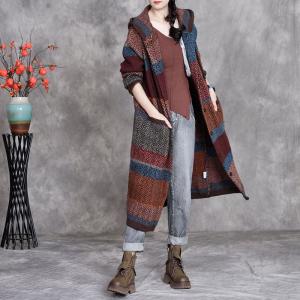 Autumn Chic Color Blocks Hooded Midi Coat