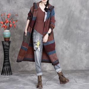 Autumn Chic Color Blocks Hooded Midi Coat