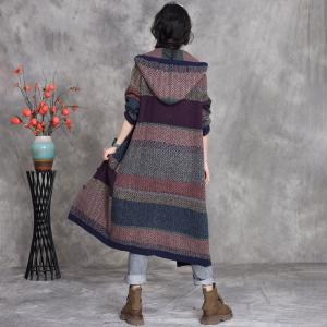 Autumn Chic Color Blocks Hooded Midi Coat