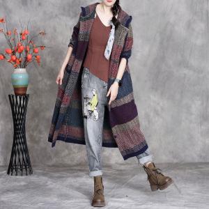 Autumn Chic Color Blocks Hooded Midi Coat