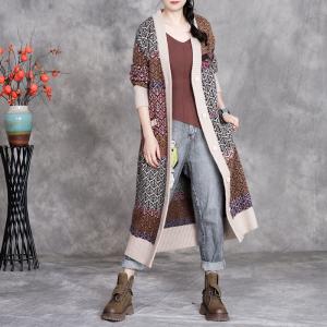 Loose-Fit Printed Mid-Calf Cardigan Coat