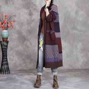 Loose-Fit Printed Mid-Calf Cardigan Coat