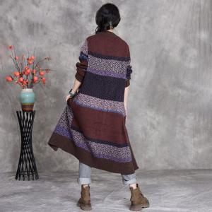 Loose-Fit Printed Mid-Calf Cardigan Coat