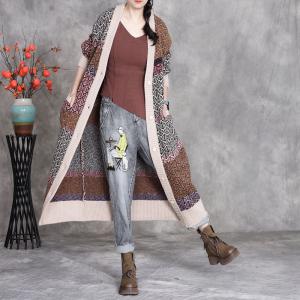 Loose-Fit Printed Mid-Calf Cardigan Coat