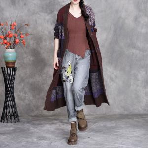 Loose-Fit Printed Mid-Calf Cardigan Coat