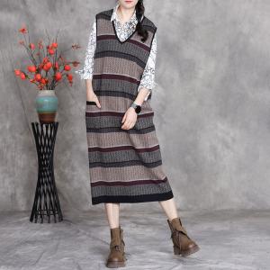 V-Neck Chunky Striped Sleeveless Jumper Dress