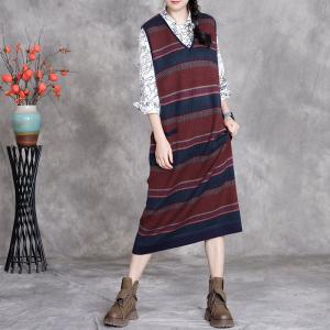 V-Neck Chunky Striped Sleeveless Jumper Dress