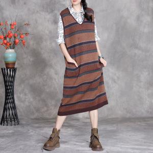 V-Neck Chunky Striped Sleeveless Jumper Dress