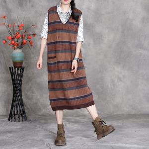 V-Neck Chunky Striped Sleeveless Jumper Dress