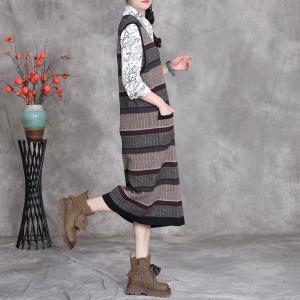 V-Neck Chunky Striped Sleeveless Jumper Dress