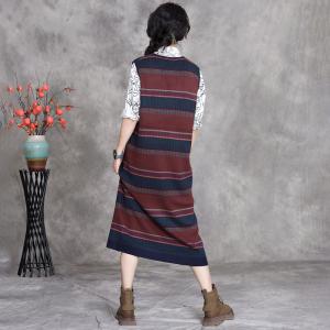 V-Neck Chunky Striped Sleeveless Jumper Dress