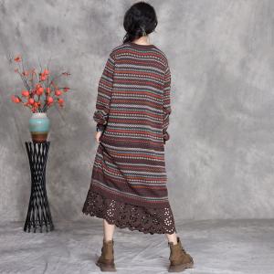 Crochet Lace Hem Long Sleeves Knitted Dress