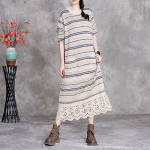 Crochet Lace Hem Long Sleeves Knitted Dress