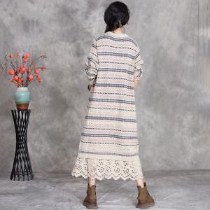 Crochet Lace Hem Long Sleeves Knitted Dress