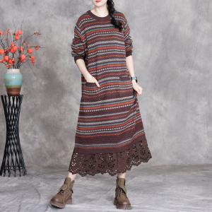 Crochet Lace Hem Long Sleeves Knitted Dress