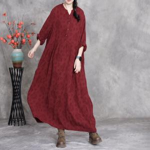 Modest Fashion Linen Jacquard Loose Maxi Dress