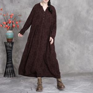 Modest Fashion Linen Jacquard Loose Maxi Dress