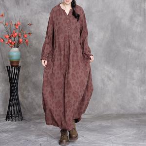 Modest Fashion Linen Jacquard Loose Maxi Dress