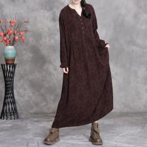 Modest Fashion Linen Jacquard Loose Maxi Dress