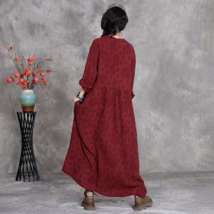 Modest Fashion Linen Jacquard Loose Maxi Dress