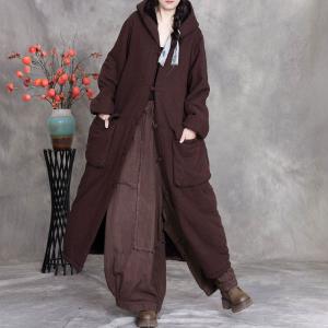 Cotton Linen Plus Size Hooded Fleeced Coat