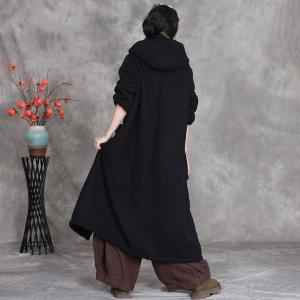 Cotton Linen Plus Size Hooded Fleeced Coat