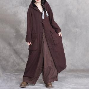 Cotton Linen Plus Size Hooded Fleeced Coat