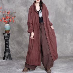 Stand Collar Plus Size Cotton Linen Padded Coat