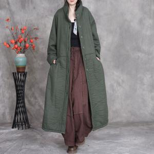 Stand Collar Plus Size Cotton Linen Padded Coat
