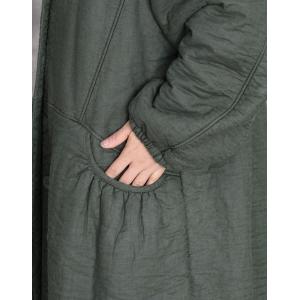 Stand Collar Plus Size Cotton Linen Padded Coat