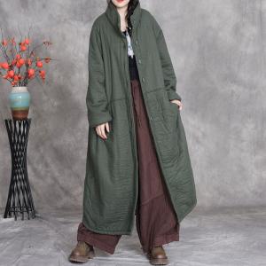 Stand Collar Plus Size Cotton Linen Padded Coat