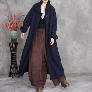 Stand Collar Plus Size Cotton Linen Padded Coat