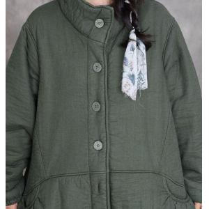 Stand Collar Plus Size Cotton Linen Padded Coat