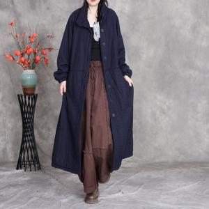 Stand Collar Plus Size Cotton Linen Padded Coat