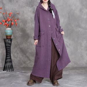 Big Flap Pocket Cotton Linen Hooded Coat